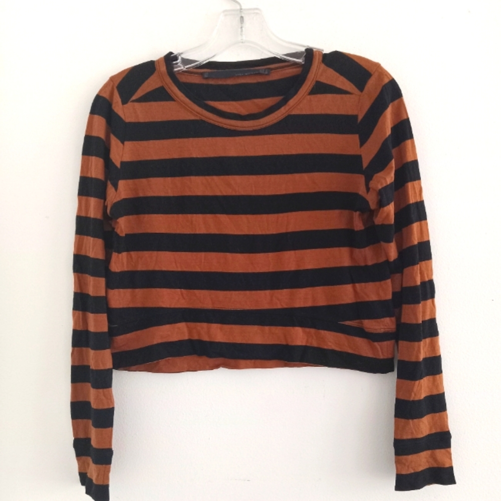 Zara Striped Long Sleeve Cropped Top